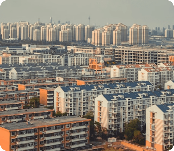 Aerial view of a housing complex