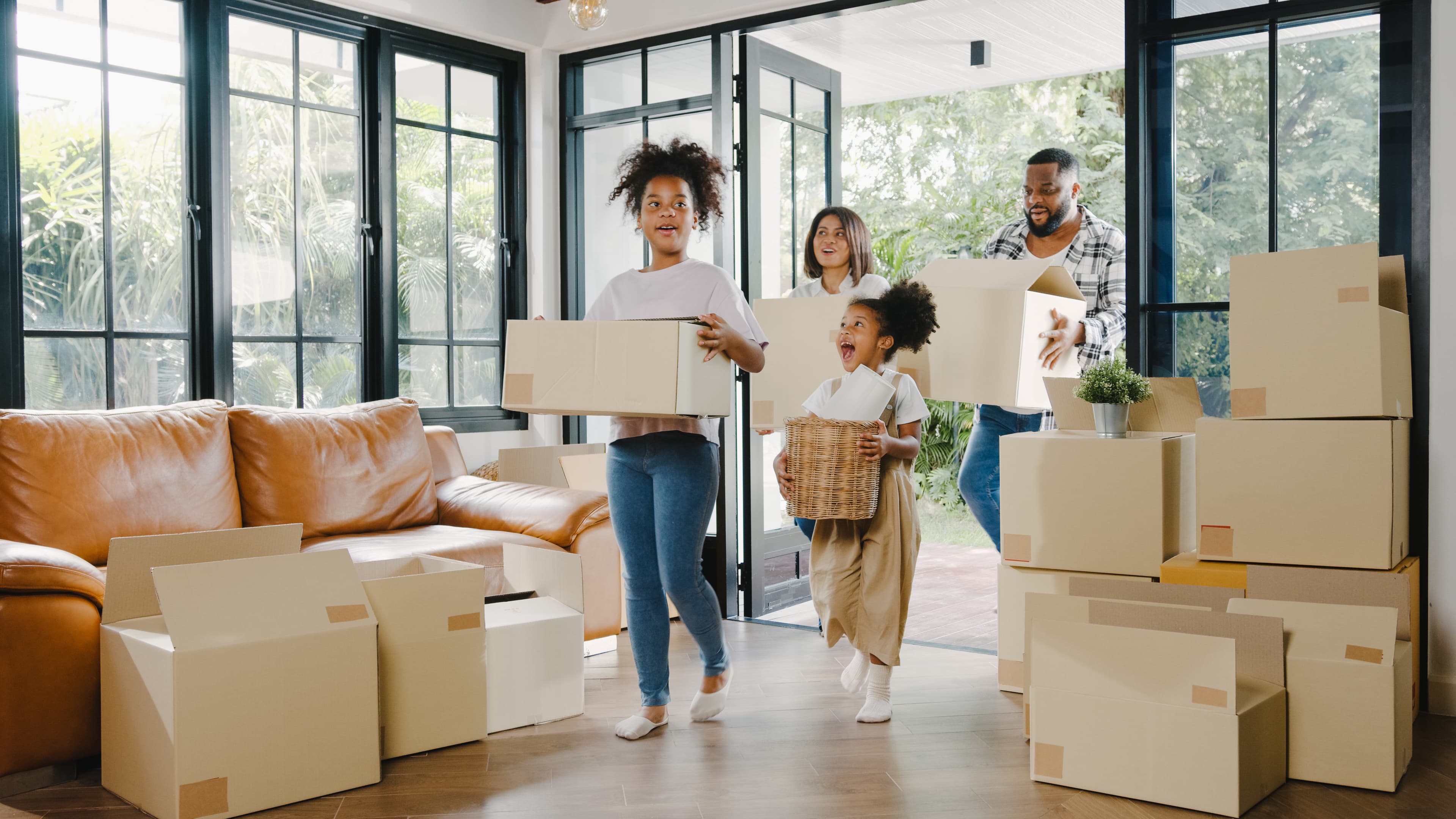 Family moving into a new home